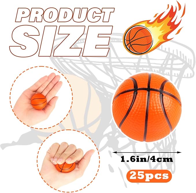 Hooqict Mini Basketball Stress Ball 25 Pack Mini Basketballs Small Foam Sports Ball for Kids Anxiety Relief Toy Basketball Gifts Sports Party Gift Bag Fillers