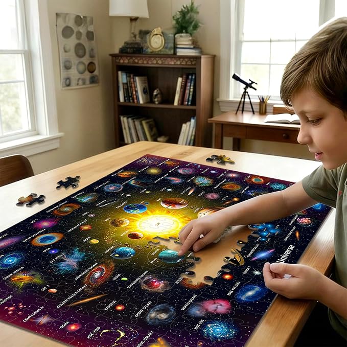 Puzzles for Kids Ages 6-8 and 8-10, 200 Piece Solar System Planets Learning Educational Jigsaw Puzzles, Educational Learning Toy for Boys and Girls