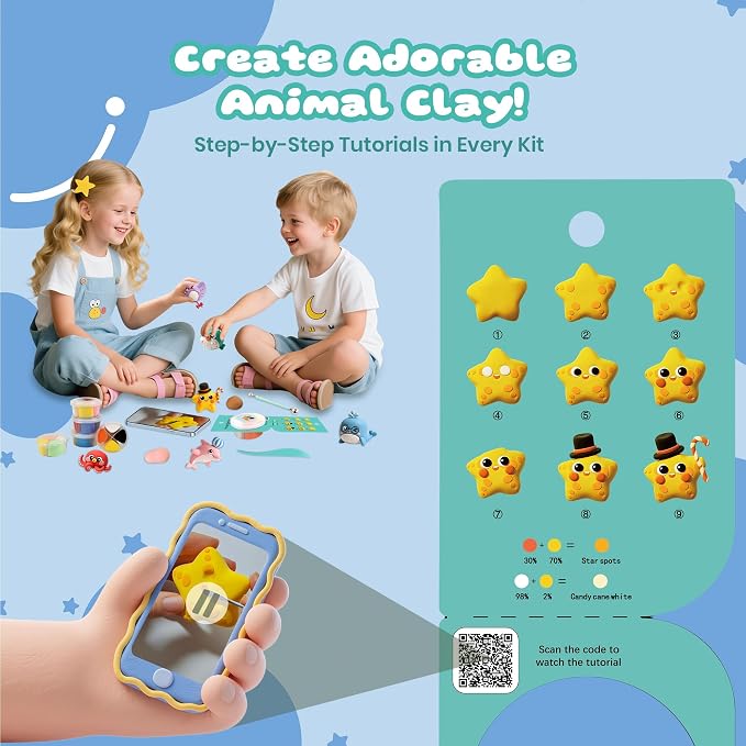 Air Dry Clay Kit, 12 Sea Creature Modeling Clay for Kids, Model Magic Clay with Sculpting Tools and Tutorials, Safe & Non-Toxic, DIY Arts & Crafts School Projects, Home Party Favors for Boys & Girls