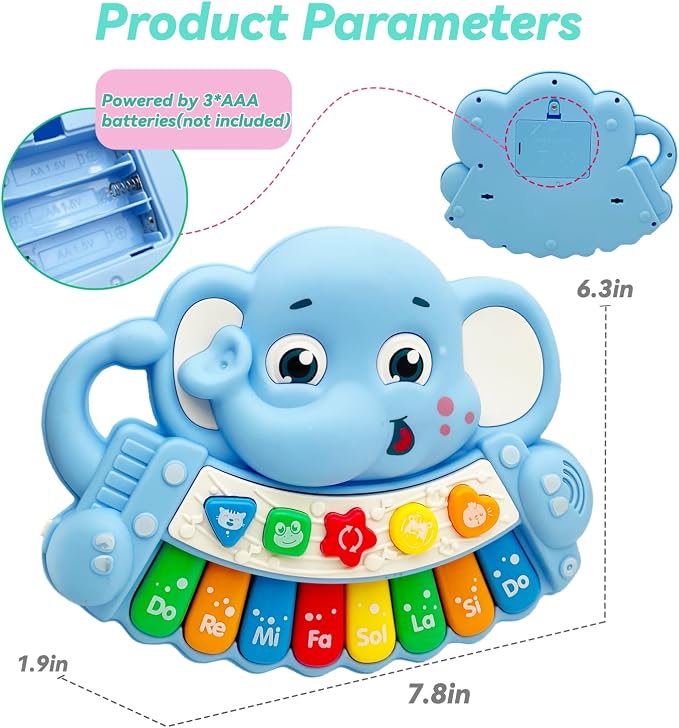 Baby Music Toys for Toddlers, Light Up Music Baby Toys for 18+ Months Early Learning Educational Piano Keyboard Infant Toys Baby Boy Girl Gifts (Elephant)