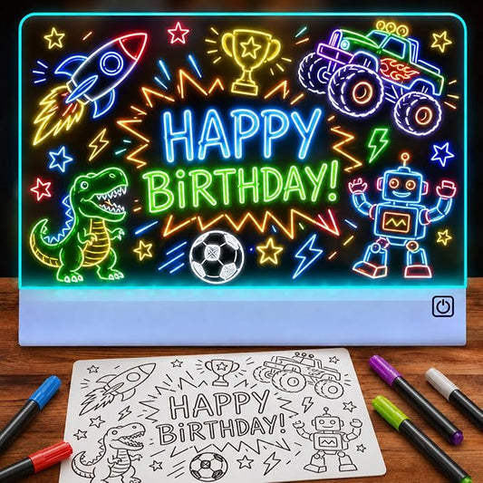 Upgraded 16 Inches LED Drawing Board – Rechargeable, 8 Colors, 11 Light Modes, Adjustable Brightness – Acrylic Light Board for Tracing with Stand, Markers and Full Kit – Birthday Gift Set (Blue)