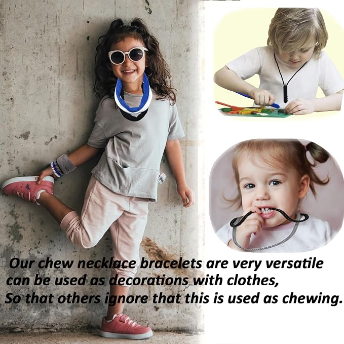 Sensory Necklaces for Chewing Boys Girls, 16 Pack Stretchy Coil Bracelets Chewing Necklace for Kids Sensory with Autism, ADHD, SPD, Silicone Chewy Necklace Sensory for Biting, Teething Anxiety Needs