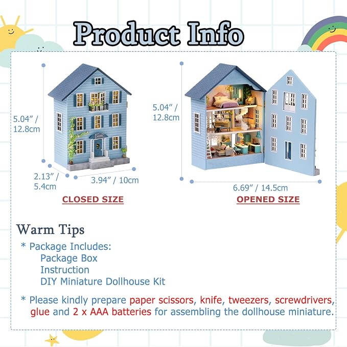 TuKIIE DIY Miniature Dollhouse Kit with Furniture, 1:32 Scale Creative Room Opened & Closed Mini Wooden Doll House for Kids Teens Adults(Molan House)