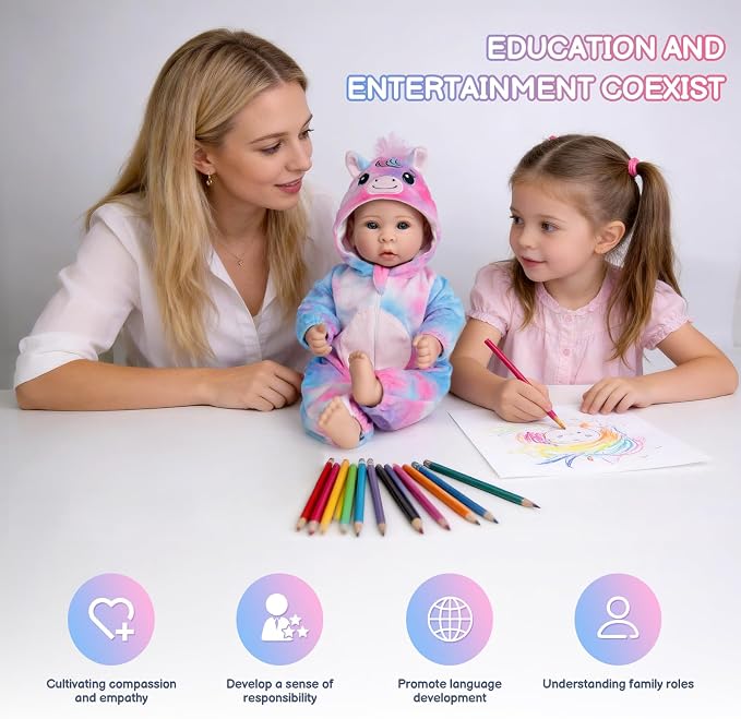 Aori 17 Inch Lifelike Baby Dolls Realistic Baby Girl Doll with Soft Lightweight Body, Colorful Pony Outfit & Feeding Accessories, for Girls Age 3+