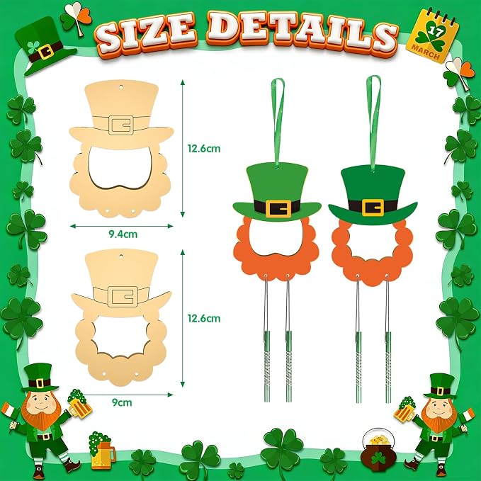 Fennoral 12 Pack St. Patrick's Day Craft Kits for Kids Make You Own Patrick's Day Picture Frame Wind Chime Kit Wooden DIY Coloring Art and Craft for Irish Classroom Art Activity Patrick's Decoration