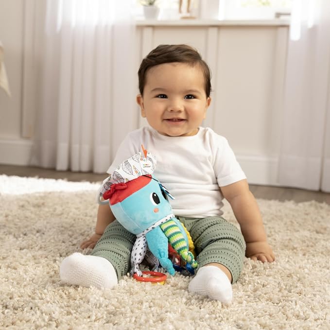 Lamaze Clip On Car Seat and Stroller Toy - Captain Calamari - Crinkle Car Seat Toys and Stroller Toys - Sensory Toys for Babies - Travel Toys for Car - Infant Toys Ages 0 Months and Up