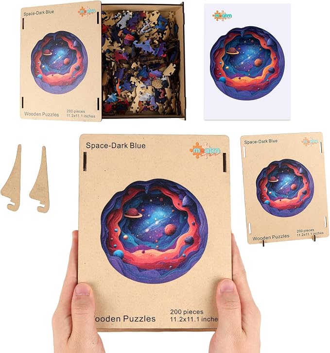 MEATRN Wooden Puzzles for Adults - Solar System Planet Jigsaw Puzzles, Outer Space Unique Shape Creative Home Decorative, Challening Wood Puzzle Gift for Kids, Family Game, 199 Pcs, 11.2x11.1 in