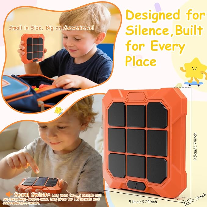 Tic Tac Toe Game, 6-in-1 Electronic Tic Tac Toe with Mute & Rechargeable - Handheld Travel Board Game for Kids Ages 4+, Adults, Family - Educational Learning Toy for Boys Girls, Orange