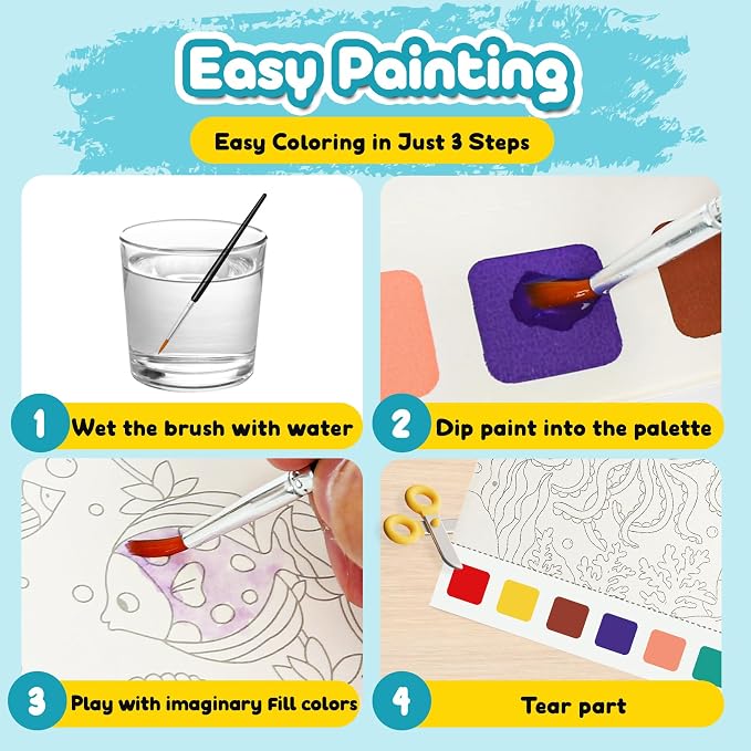 Water Coloring Book,Paint with Water Books for Kids Ages 3-5,Watercolor Painting Book for Toddlers 4-6,Creative Arts and Crafts & Airplane Travel Essentials for Boys Girls
