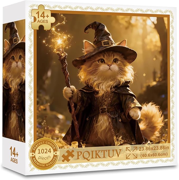 Puzzles for Adults with Letters on Back, 1024 Pieces | Magic Kitten Jigsaw Puzzles Impossible Puzzle Family Decoration Gift for Valentine Friends Parents (23.86 x 23.86 Inches)