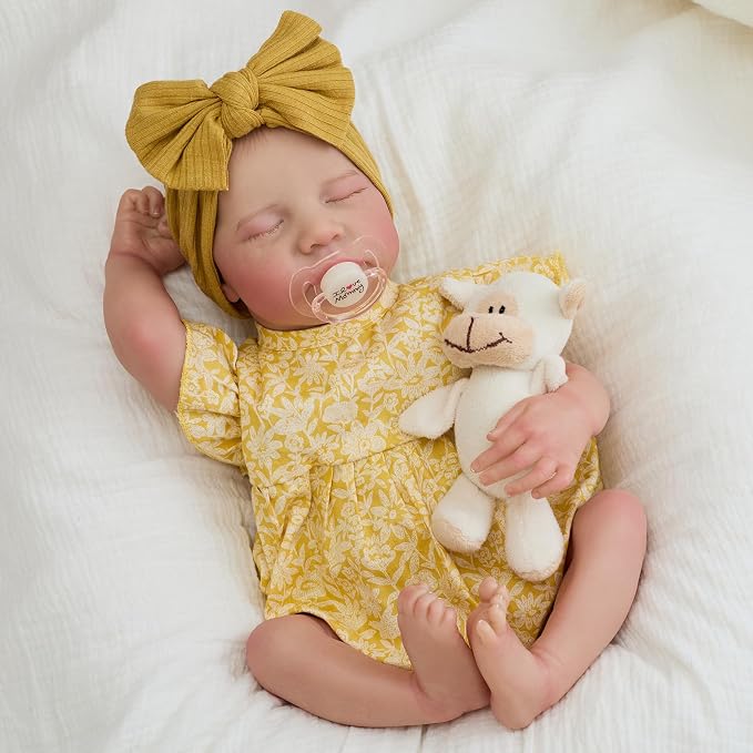 FOCKOF Realistic Reborn Baby Dolls-18 Inch Realistic Baby Doll Girls Soft Vinyl Body Reborn Baby with Gift Box for Kids Age 3+