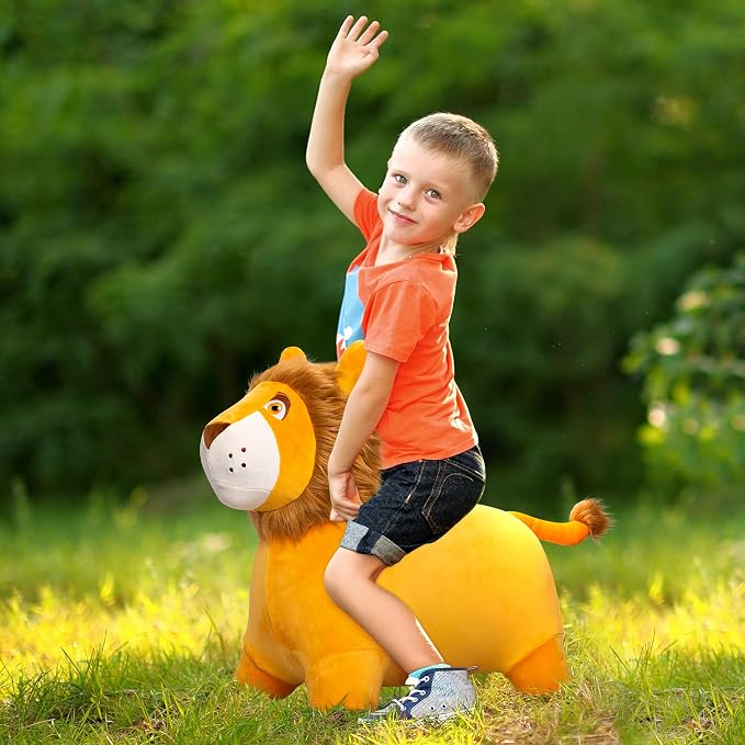 Lion Bouncy Hopper Horse, Inflatable Plush Hopping Toy, Bouncing Animal Hopper for Toddlers, Fun Ride-On Toy for Kids 18 Months-6 Years, Indoor & Outdoor Play, Great Gift Boys Girls