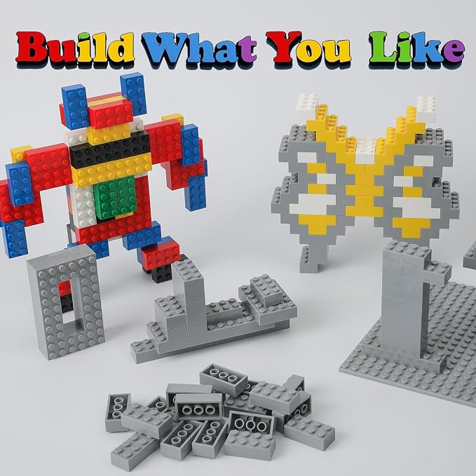 HUIZDQ 500 Piece Classic Building Bricks and 1 Gray Baseplate, 2x4 Bricks Bulk Creative Building Toys, Blocks Bulk for Kids Ages 6+, Light Gray(Samll Bricks, 1.25x0.62x0.47 in)