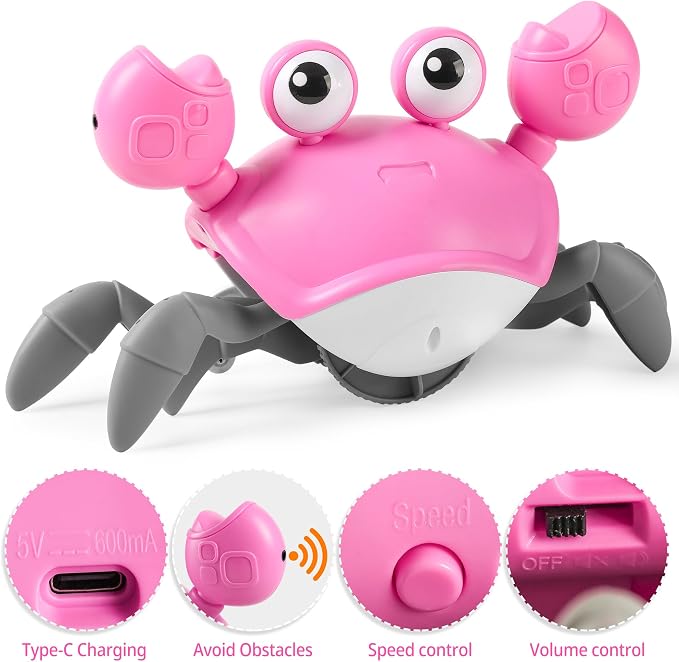 Hirger Crawling Crab Baby Girl Toys 6-12 Months: Infant Tummy Time Toys, Dancing Walking Crab for Toddler 1 2 3 Year Old, 1st Birthday Gift with Music and Light