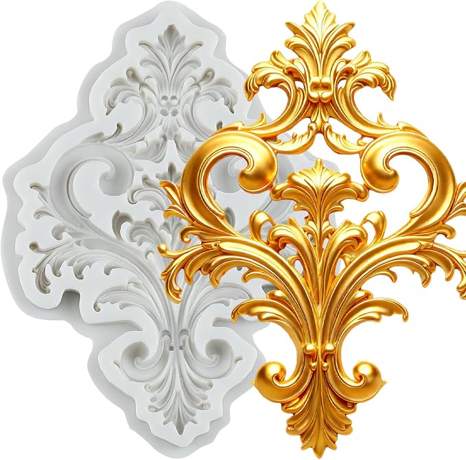 Baroque Silicone Mold Curlicues Scroll Lace Polymer Clay Mold Vintage Relief Flower Lace Filigree Molds for DIY Crafts Epoxy Resin Casting Air Dry Polymer Clay Plaster Jewelry Making