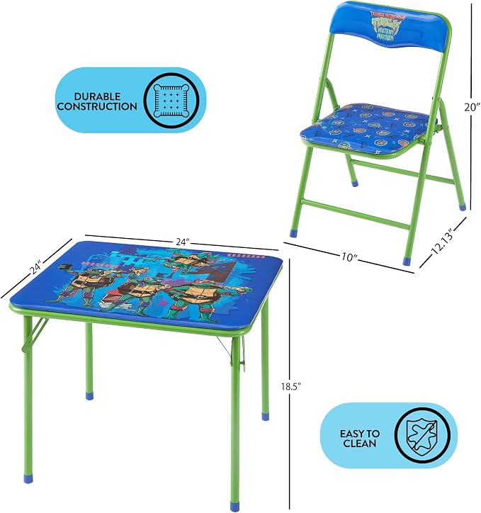 Teenage Mutant Ninja Turtles 3 Piece Children's Activity Square Table and 2 Folding Chairs Set, Ages 3+