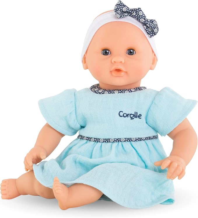 Corolle Bébé Calin Maud - 12" Soft Girl Baby Doll with Vanilla Scent, Blue Outfit & Sleeping Eyes for Girls Ages 18 Months+, Cute Reborn Realistic Baby Dolls for 2 Year Old Girls