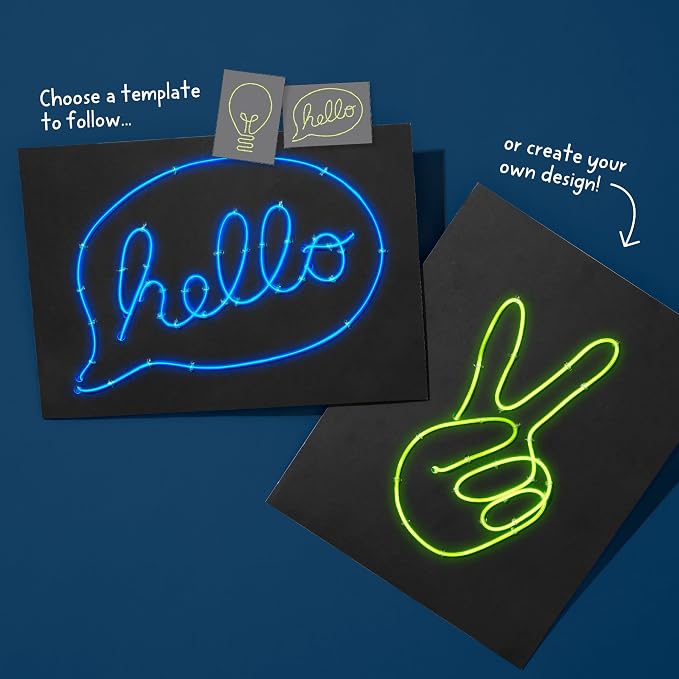 KiwiCo DIY Light-Up Wire Art STEM Kit, Ages 9+ – Electroluminescent Neon Sign Gift for Kids | Includes EL Wires, Battery Packs & Templates | Educational Science & Engineering Craft