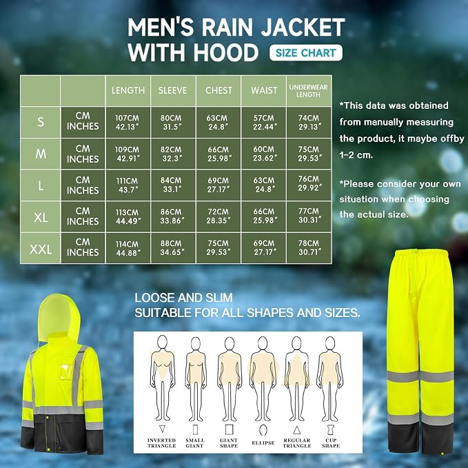 Men's Hi Vis Safety Rain Jacket Reflective Rain Suits For Men Waterproof Breathable Lining Oxford Fabric Work Wear