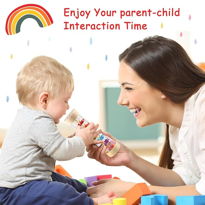 LOOIKOOS Rainmaker - 7 inch Wooden Rain Stick Montessori Toys for Babies 6-12 Months,Baby Rattle Shaker Sensory Developmental Toy,Raindrops Musical Instrument Baby Musical Toys for Baby 6 7 8 9