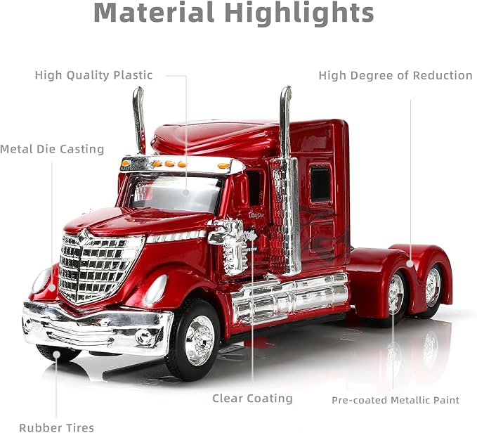 Semi Truck Toy, 1/64 Scale Alloy Metal Diecast Heavy Semi Truck Trailer Head Toy Model, International Lonestar Diecast Tow Traktor Gift for Boy Adult Model Car Collector -Red