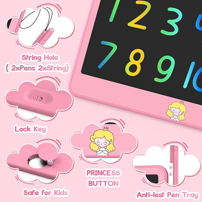 Hockvill LCD Writing Tablet 12 Inch, Toys for Boys Girls Drawing Pad for 3 4 5 6 7 Year Old Kids Toys, Toddler Erasable Doodle Board Travel Essentials, Christmas Birthday Gift for Kids - Pink