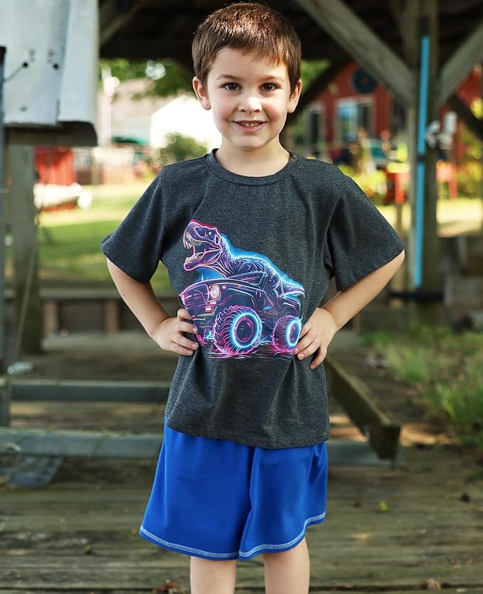Lovekider Cotton Shirt for 3-6T Boys Truck Dinosaur Toddler Kids T-Shirt Short Sleeve Excavator Construction T-Rex Tee Shirts