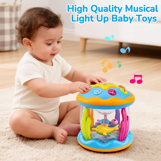 Baby Toys 0-6 Months Ocean Rotating Projector Musical Light Up Tummy Time Toys for Infants 0-3 4 5 6 7 8 9 Months Baby Aquarium Crawling Toys 6-12 Month Boys Girls 1 2 Year Old Birthday Shower Gifts