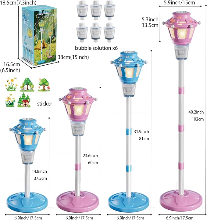 2 Pack Street Lamp Bubble Machine with Light, Rechargeable Outdoor Summer Bubbles Toys for Kids & Adults, Bubble Blower and Wand Toy, Birthday Christmas Party Gifts for Toddlers Teens