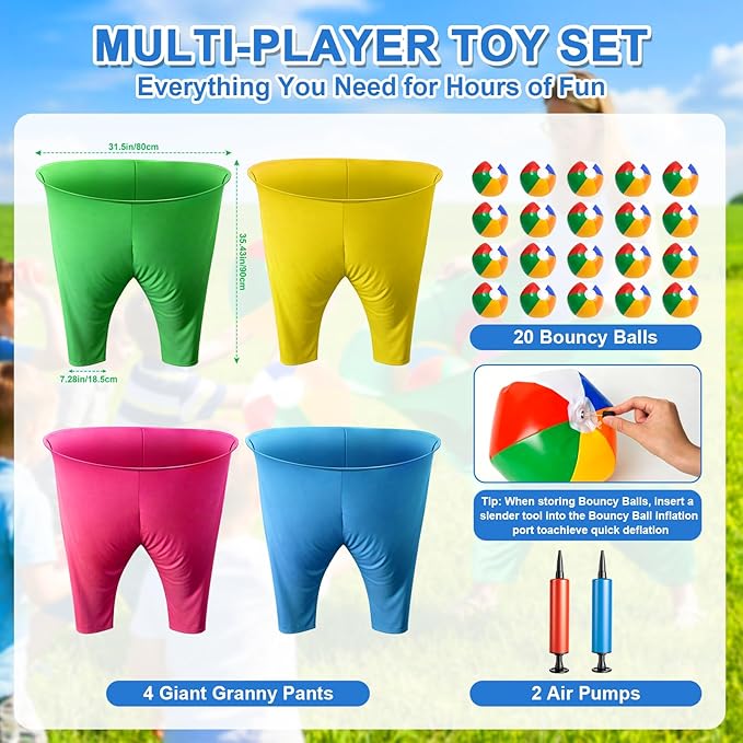 Granny Pants Yard Game, Outdoor Game with Bouncy Ball and Air Pump, Team Relay Family Reunion Party Field Game