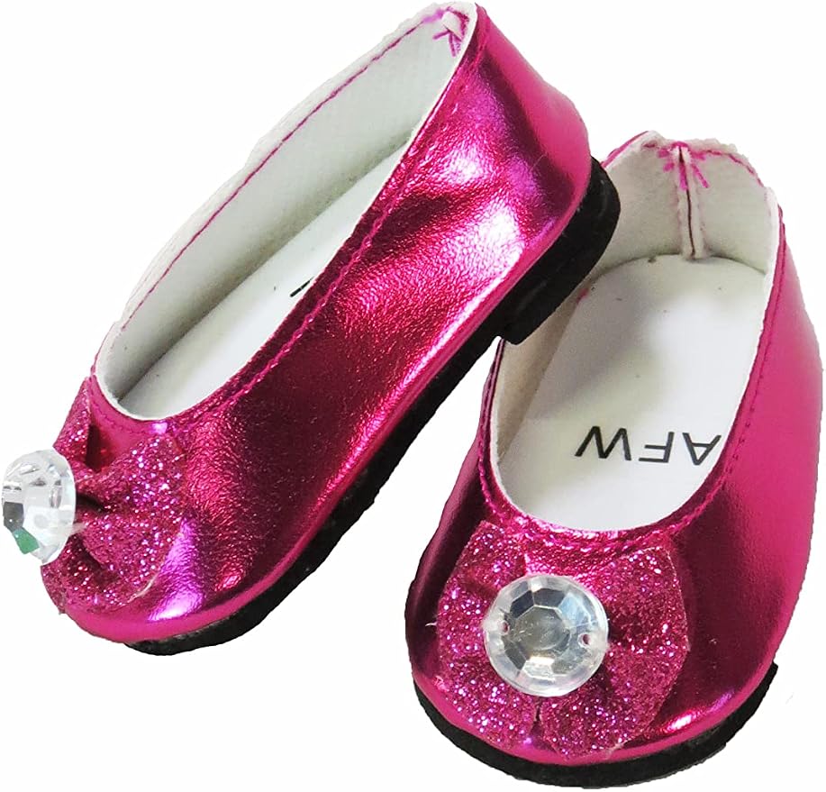 American Fashion World Pink, Blue, and Silver Glitter Bow Flats for 18-Inch Dolls | 3 Piece Set | Premium Quality & Trendy Design | Dolls Shoes | Shoe Fashion for Dolls for Popular Brands