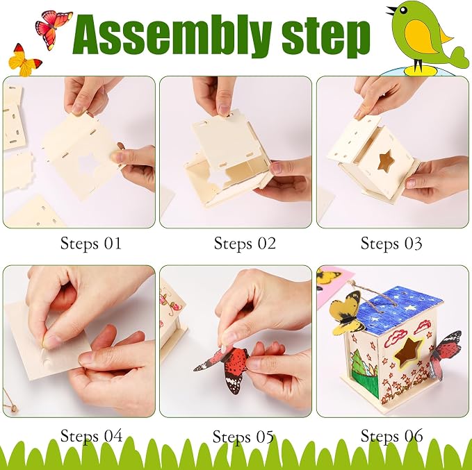 Outus 24 Pcs Wooden DIY Birdhouse Kits for Kids to Build, 4 Shapes Birdhouse Kit Wooden Unfinished with Butterfly Sticker for Boy Girl Arts Crafts(Classic)