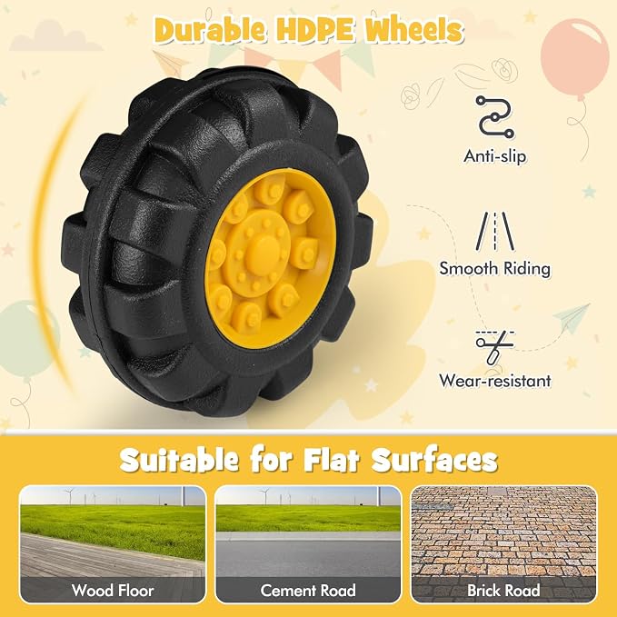 HONEY JOY Ride on Excavator, No Power Ride on Construction Vehicles for Kids, Helmet, 3 Toy Rocks, Adjustable Bucket, Horn, Ride On Loader, Bulldozer Ride on Toy, Gift for Boys Girls