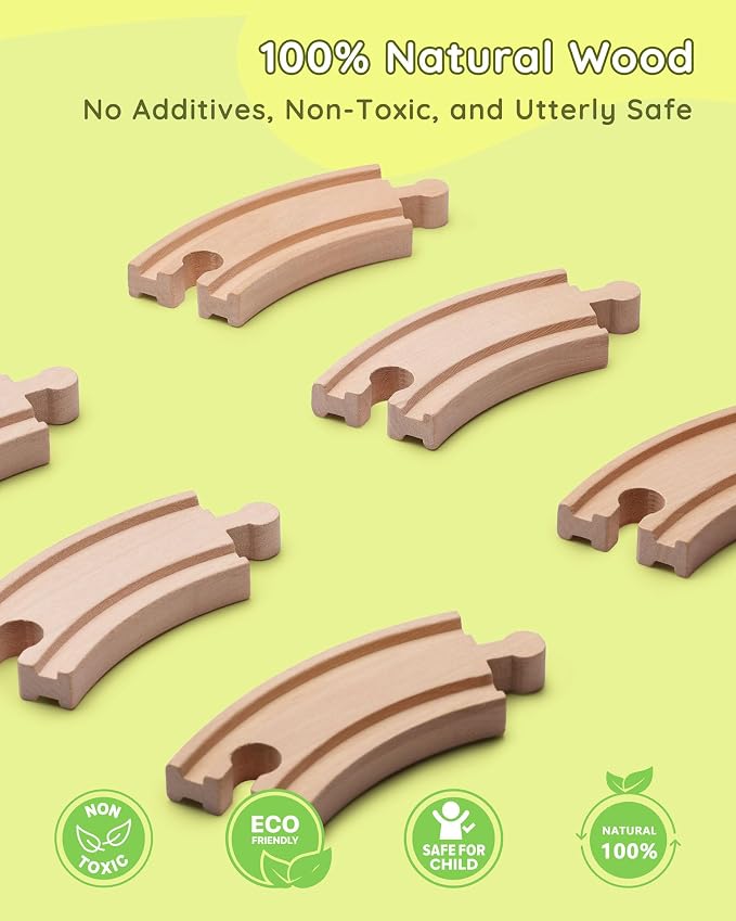 SainSmart Jr. Wooden Train Set for Toddler, 41pcs Wood Train Track w/Crane Fits Brio, Thomas, Melissa and Doug, Kids Wood Toy Train for Kids Ages 3+