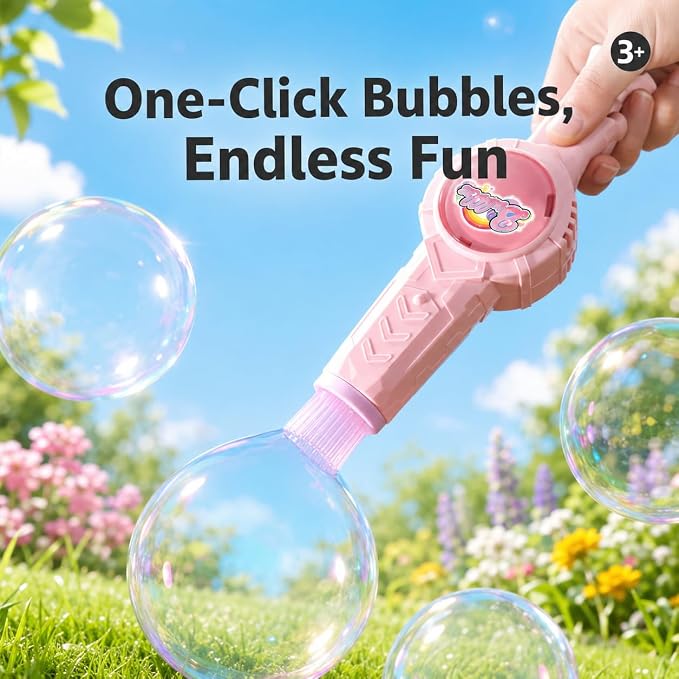 Fog Bubble Machine, Electric Smoke Bubble Maker with Music & Colorful Lights, Magic Interactive Bubble Fog Game for Kids Parties Gift, Includes 3 Refills, Pink