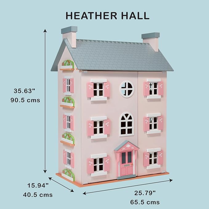 Mentari Toys - Heather Hall - Large 4-Storey Wooden Dollhouse - DIY Doll House with Easy Assembly, Holiday Birthday Gift for Kids Girls Age 3+, Inspires Imaginative Role Play