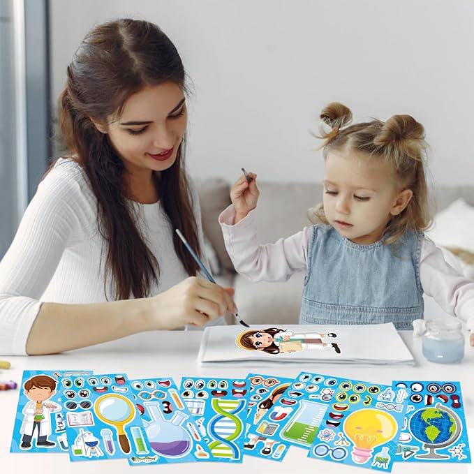 24 Sheets Science Stickers, Make-a-face Sticker for Kids Make Your Own Science Stickers, Laboratory Sticker Decals, Chemistry, Biology, Physics, Classroom Decor for School Teacher