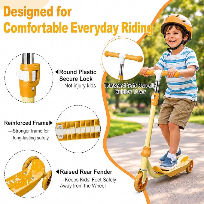 Kids Scooter Ages 3-7 - Three Wheel Preschool Toddler Kick Scooters,Safer Steering,Light Up Wheels, Adjustable Handlebar, Wide Anti-Slip Deck, Birthday for Boys Girls - Blue