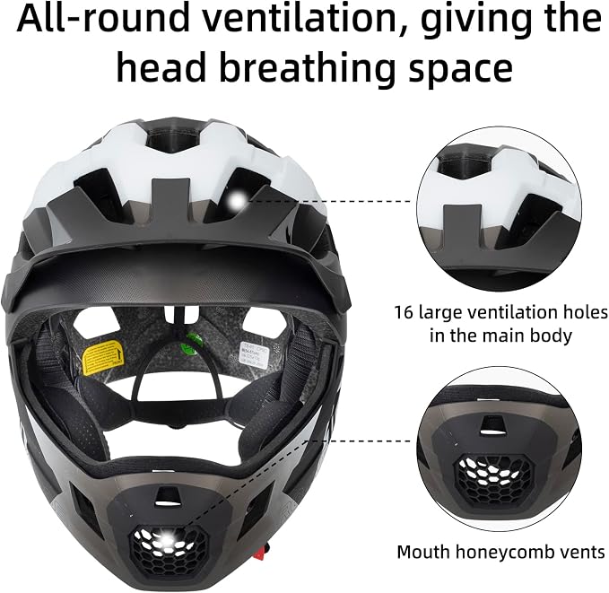 ROCKBROS Kids Full Face Helmet Kids Bike Helmets Lightweight Toddler Mountain Bike Helmet Detachable for MTB BMX Skating Cycling Scooter Safety Bicycle Helmets for Youth Child Boys Girls Ages 3-16