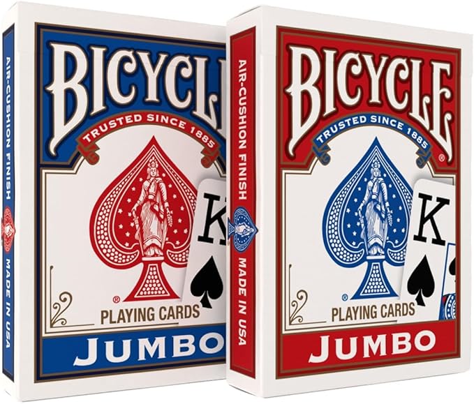 Bicycle Jumbo Index Playing Cards, 12 Pack Bulk Set of Large Print Poker Size Cards, Red & Blue Backs, for Easy Reading, Family Card Games, Classrooms, and Casino Play