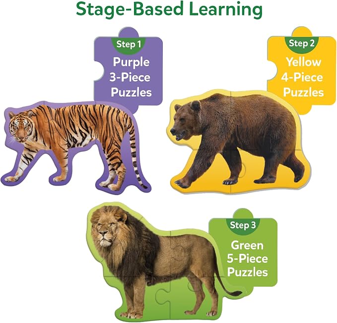 Skillmatics Step by Step Puzzles - 40 Piece Jigsaw & Toddler Puzzle, Montessori Educational Toy for Boys & Girls, Wild Animals, Travel Friendly, Gifts for Kids Ages 3, 4, 5 and Up