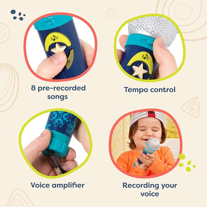 B. toys – Okideoke Toy Microphone with 8 Songs & Voice Amplifier – Musical Instrument for Toddlers – Fun Early Learning Toy for Kids 18+ Months