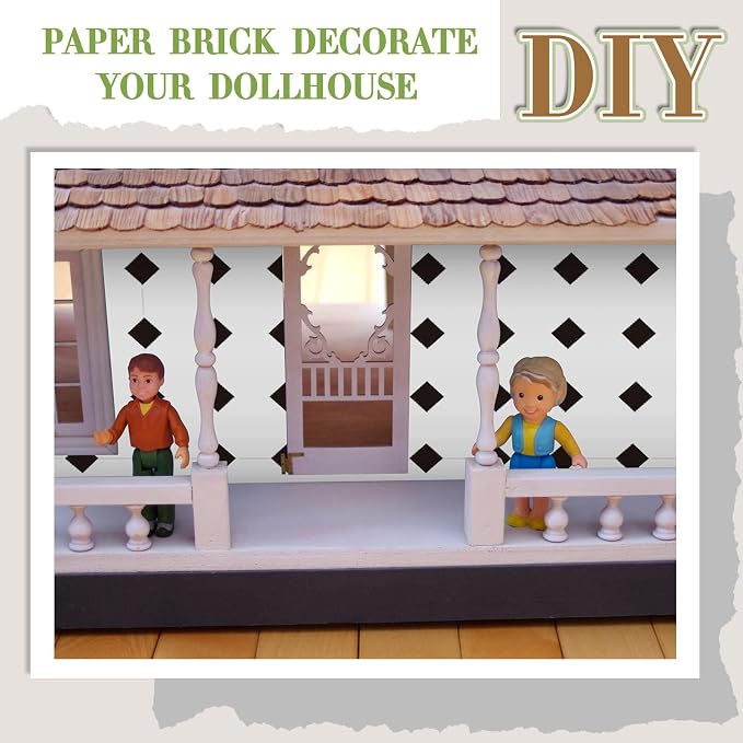 Flutesan 12 Pcs Miniature Dollhouse Wallpaper and Flooring Peel and Stick Mini DIY Self Adhesive Dollhouse Accessories 8.27 x 11.69 Inch (Diamond Shape)