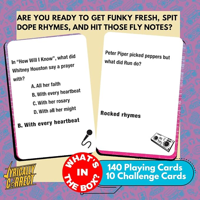 Lyrically Correct '80s Mixtape Edition – ‘80s Music Trivia Card Game for Adults & Families | Hip-Hop, R&B, Funk & Pop Party Game for Game Night