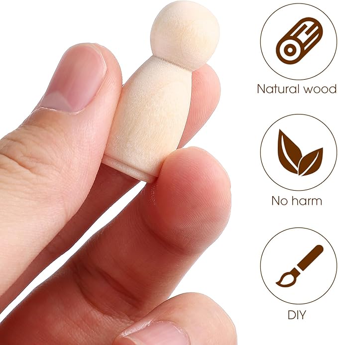 Wooden Peg Dolls, Peg Dolls Unfinished, Wooden People Figures, Natural Wood Figures for Painting, DIY Arts and Crafts, 2 Different Shapes, 40 PCS