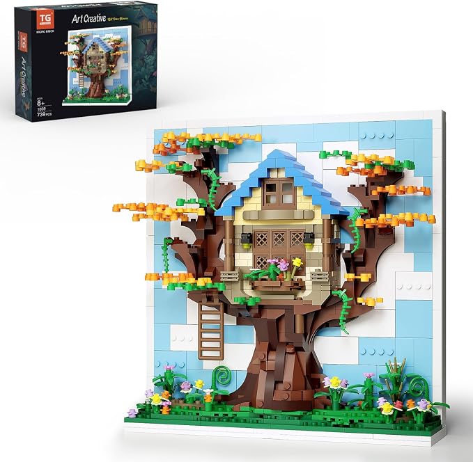 TG BLOCKS Micro Brick Eif Tree House Building Set, 3D Wall Art Home Office Decoration or Table Display, Creative Building Craft Set, Ideas Gift Building Toy for Adults,Teens Ages 8+ Kids