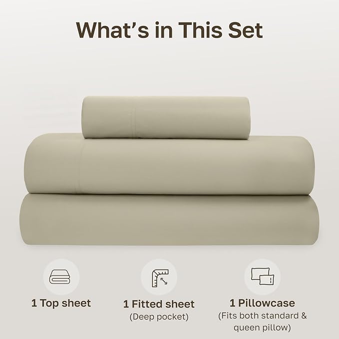 California Design Den Soft 100% Organic Cotton Sheets Twin XL Size Set - Crisp Percale Sheets with Deep Pockets, Breathable and Durable Bedding Set - Soft Taupe