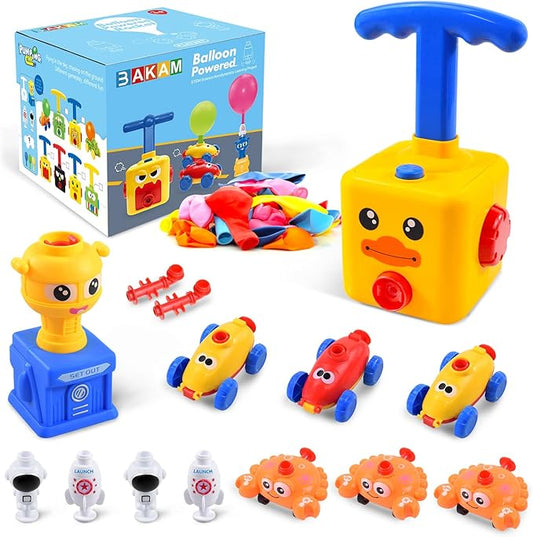 BAKAM Toddler Toys 3-4 for Boys Girls, Balloon Launcher & Powered Car Set, Fun Toddlers STEM Toy Balloon Pump Cars Racer Kit for Kids 3-5 (Duck)