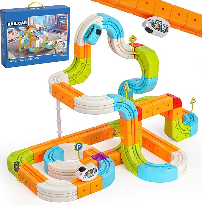 Hot Bee Electric Magnetic Train Set for Kids, Gravity-Defying 3D STEM Toy Train Track for Toddlers, Building Train Toys, Magic Tracks Toy Birthday Gifts for 3 4 5 6 7 8+ Year Old Boys Girls (134 Pcs)