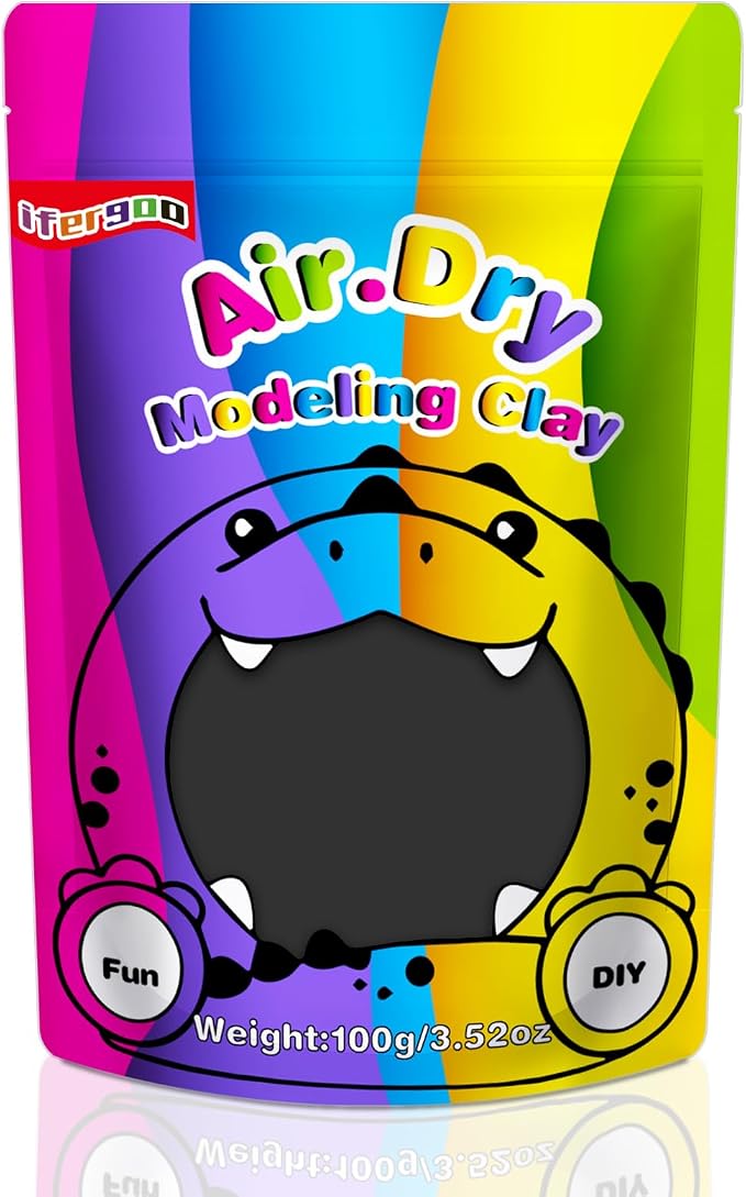 ifergoo Black Air Dry Clay, DIY Creative Modeling Clay for Kids, Super Light Magic Foam Clay for Kids Age 3-12, Soft, No-Sticky & Non-Toxic, Molding Clay for School Art & Craft Project(100g/3.5oz)